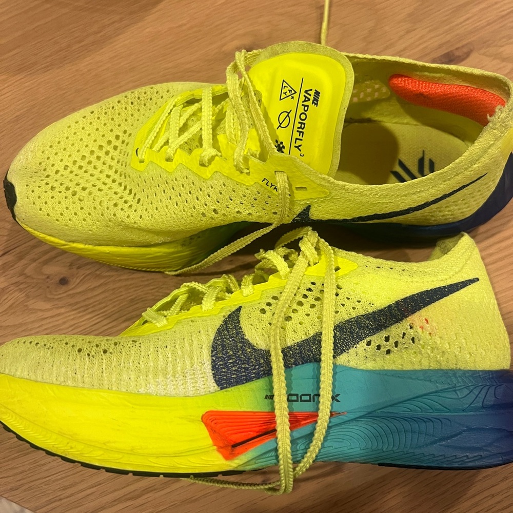 Nike Yellow and Blue Athletic Shoes with Flyknit Design